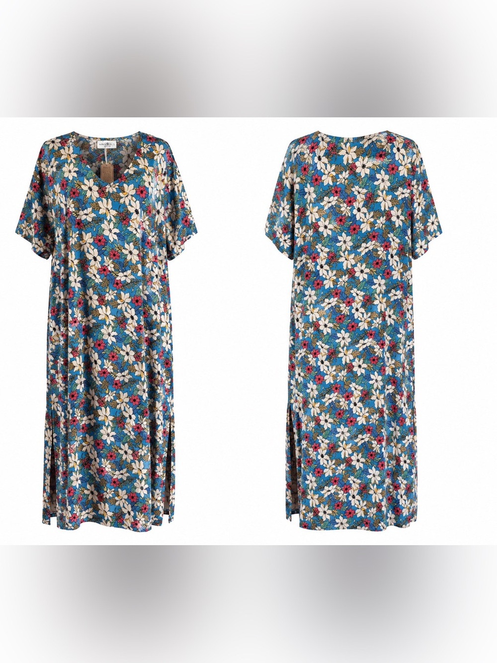 NWT Natural Life Claire Floral Maxi Dress Blue Cream Boho Cottagecore Large - Picture 3 of 10